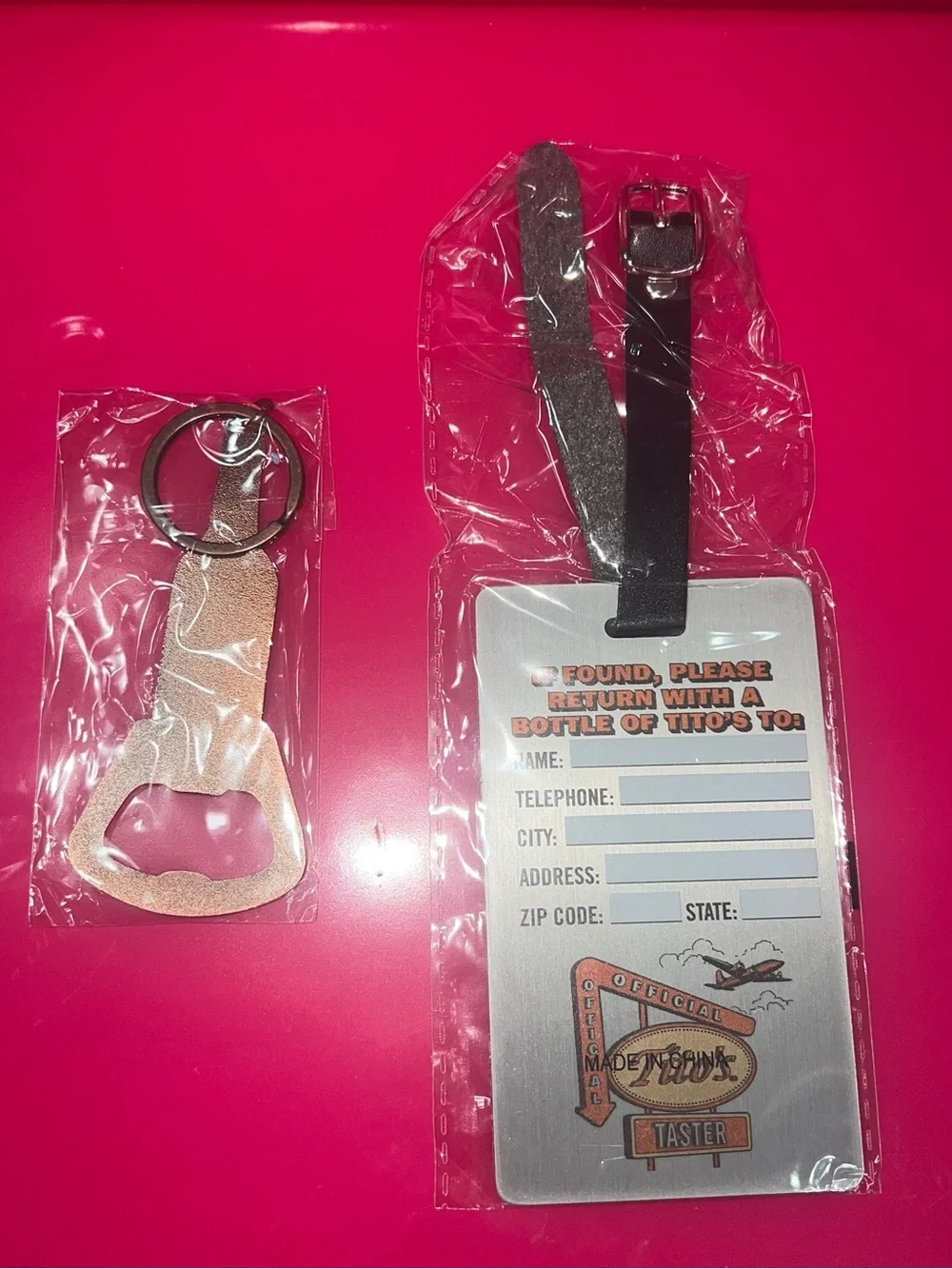 Handmade Vodka Silver Luggage Tag & Bottle Opener Keychain Set